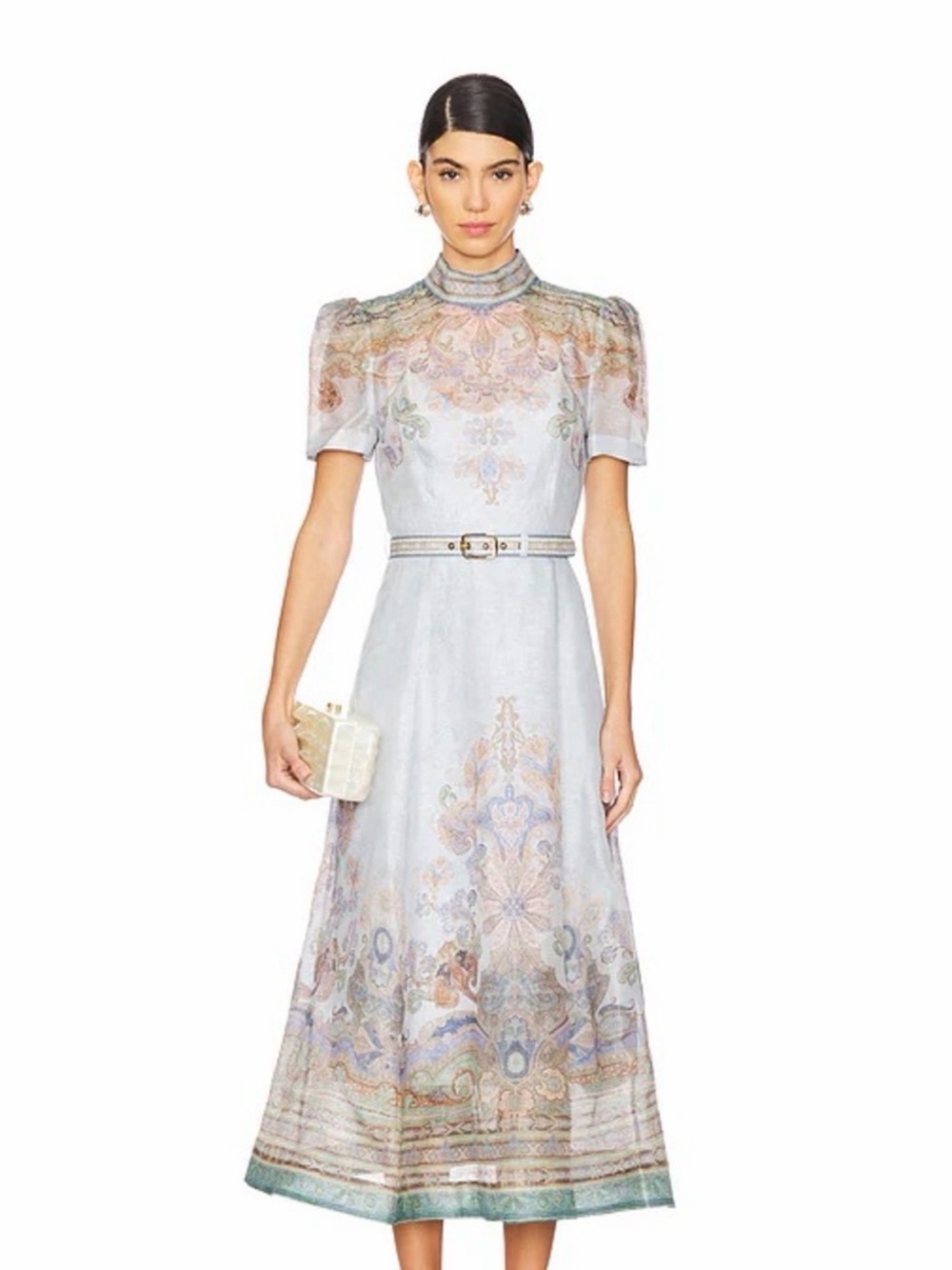Zimmermann Lavender-Blue High Neck Printed Midi Dress